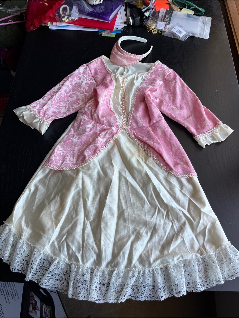 Pink & Cream Girls' Princess Theater Dress with Matching Headband